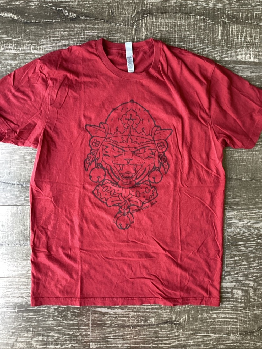 Baroque Rich Samurai Cat Graphic T-Shirt Red Large